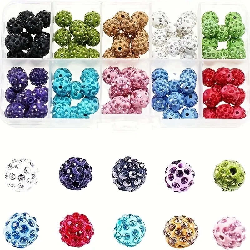 10mm Round Chunky Resin Rhinestone Beads Polymer clay balls inlaid with crystals Shambhala beads For Pen Jewelry Making Bracelet