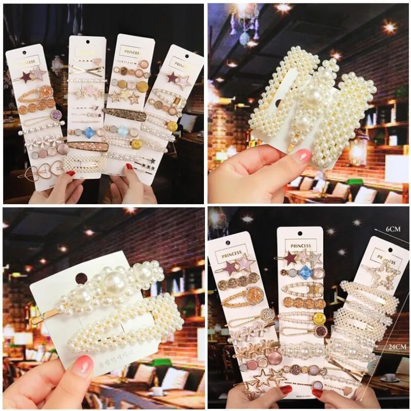 
Crystal Rhinestone Barrettes Shinny Hairpin Pearl Alligator Hairclip Sets Hair Accessories For Girls Women 