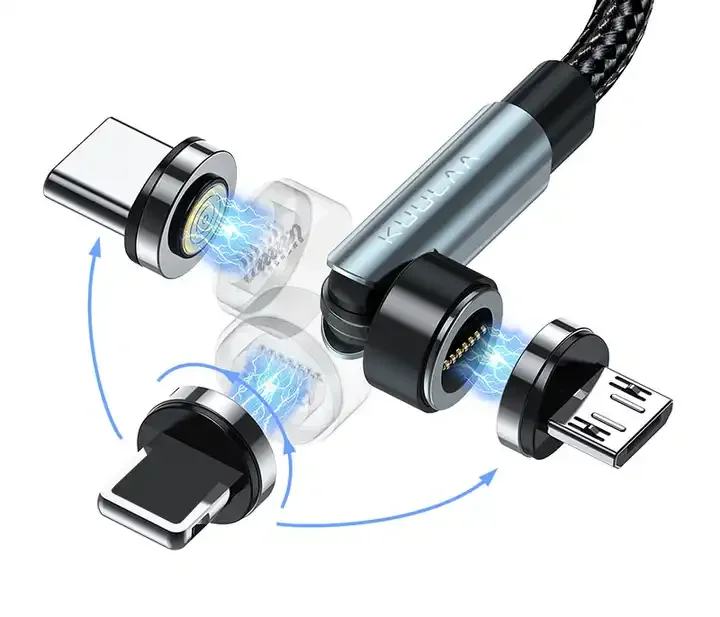 540 Degree Magnetic Charging Cable Nylon Braided Cord 3A Fast Charge USB C Magnetic Data Cable