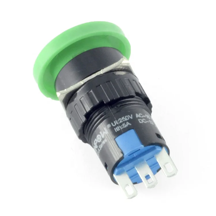 ONPOW 16mm illuminated momentary mushroom head push button switch(LAS1-AY-11M/R/12V) (Dia. 16mm)(CE,CCC,ROHS,REECH)