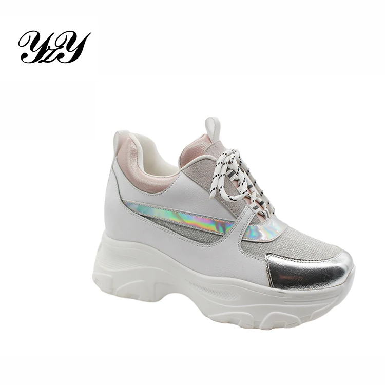 
YZY 2020 Wholesale Breathable lace-up height increasing sports running platform wedge casual shoes women sneakers 