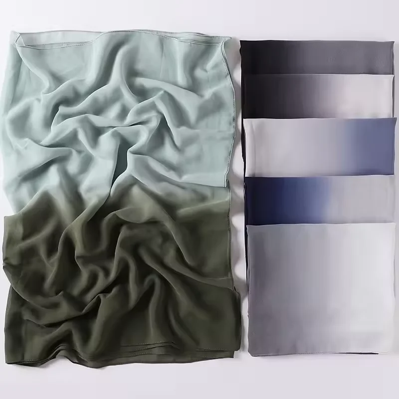 Fashion Gradient Color Scarf Long Muslim Shawls Hijab Turban Head Wrap Islamic Summer Thin Headwear Female Accessories