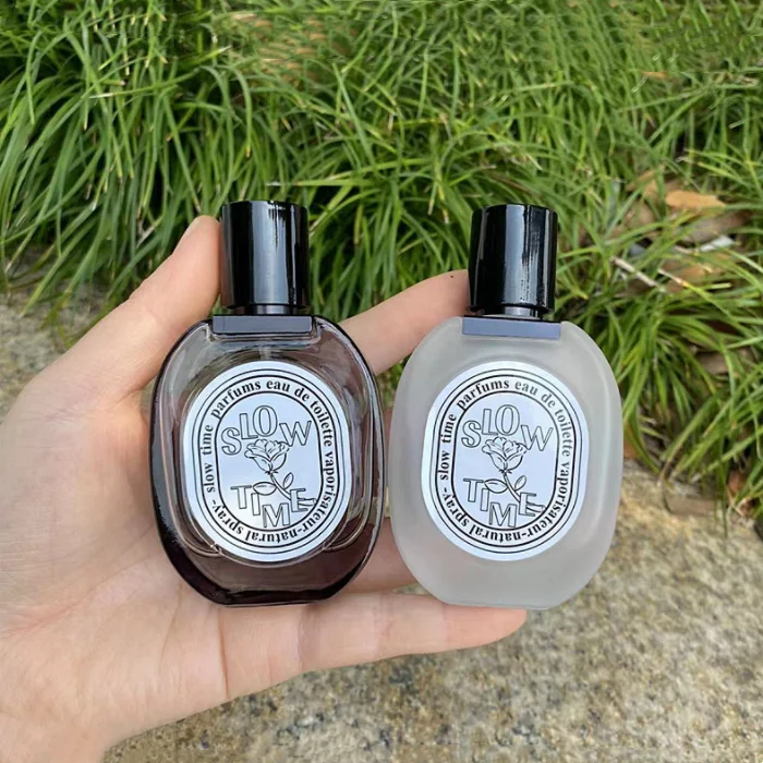 luxury Customized Stick label clear perfume spray bottle clear frosted black 30ml empty flat oval glass perfume spray bottle