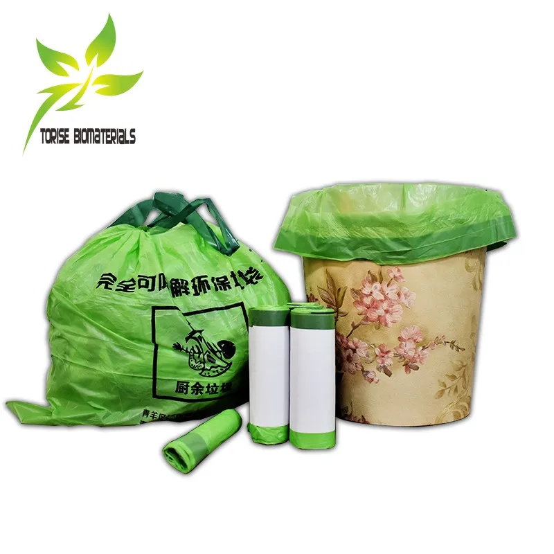 en13432 certified 35l  120 liters biological compostable cornstarch t-shirt handle heavy duty garbage bag 1 ton
