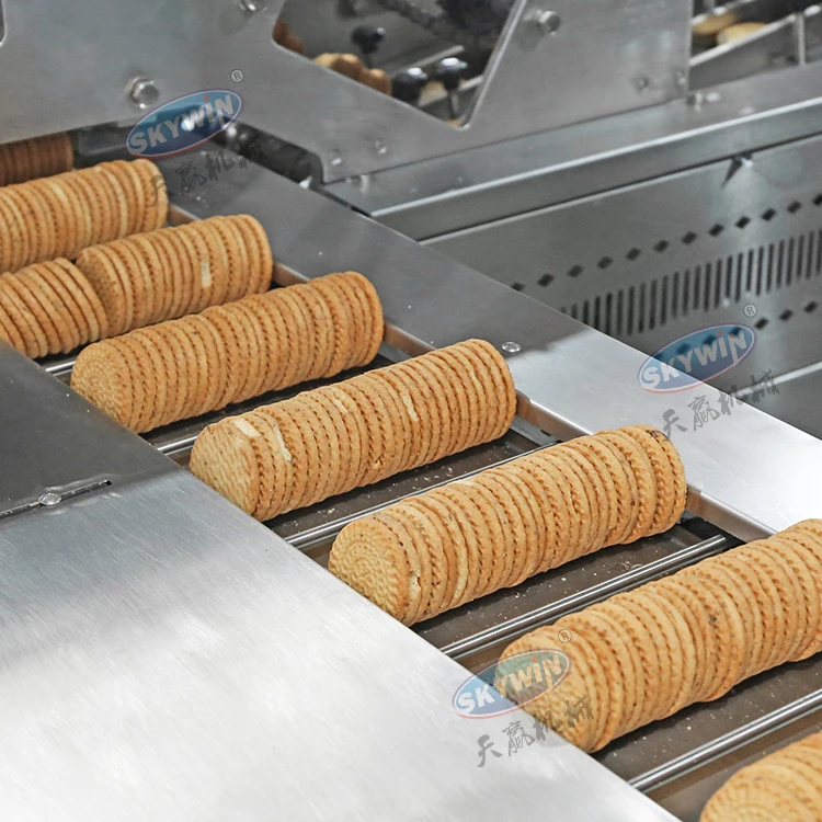Skywin High Speed Two Lanes Biscuit Sandwiching Machine With On Edge Flow Packing For Cookie Cream Filling