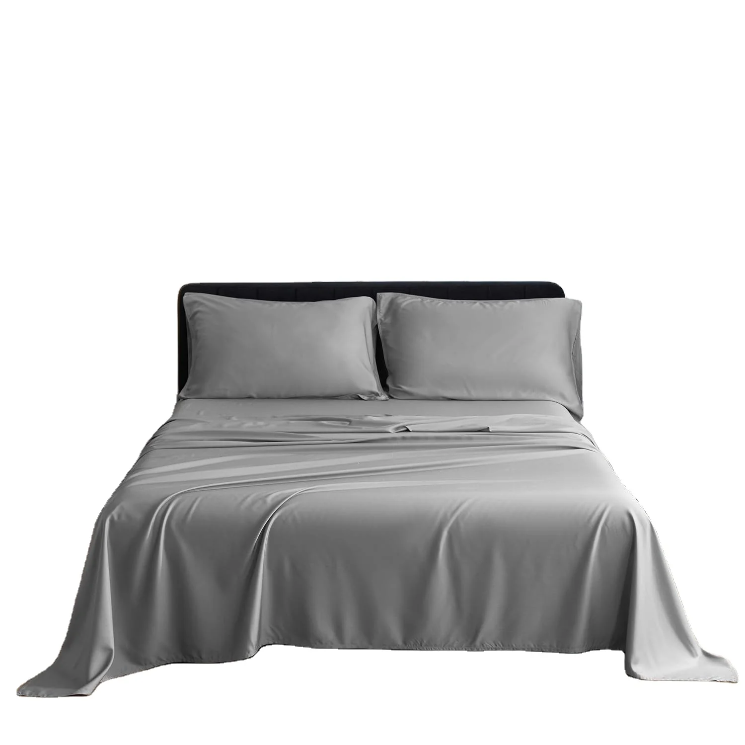 Luxury Linen Hotel Bamboo Bedding Sheet,Super Cooling,Breathable Bed Sheets Deep Pockets 4pcs Sets Grey Color