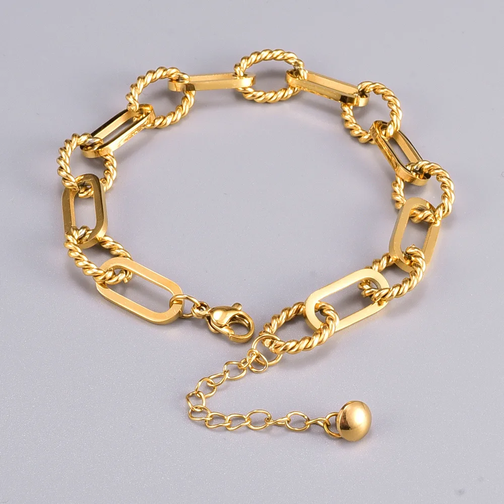 Punk Simple Thick Chain Stainless Steel Bracelet Personalized 18k Gold Geometric Bracelet  For Women