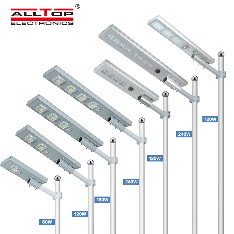 ALLTOP Motion Sensor Aluminium Outdoor 60w 120w 180W 240w Integrated All In One LED Solar Street Light