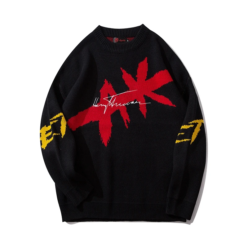 
High Street Fashion New Oversized Sweater Shark Pattern Men Cheap Sweater Mens Oversized Sweater 