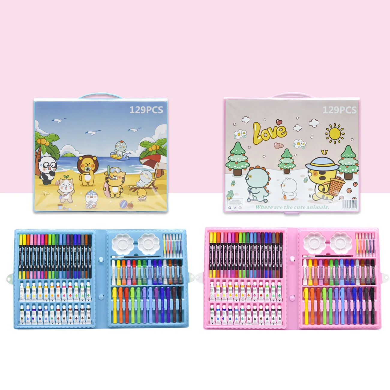 129 pcs pieces drawing art kit kids  colored pencil art set crayon oil pastel watercolor pen stationery paint art wooden box