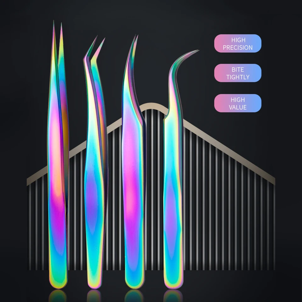Профессиональные Антистатические радужные прямые изогнутые инструменты для ногтей DIY ногтевой дизайн пинцеты из нержавеющей стали