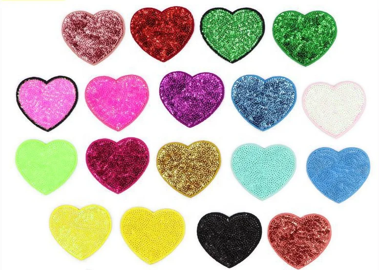 Heart sequin embroidery patches Iron on sequin Hot pink Red heart patches for sweatshirt