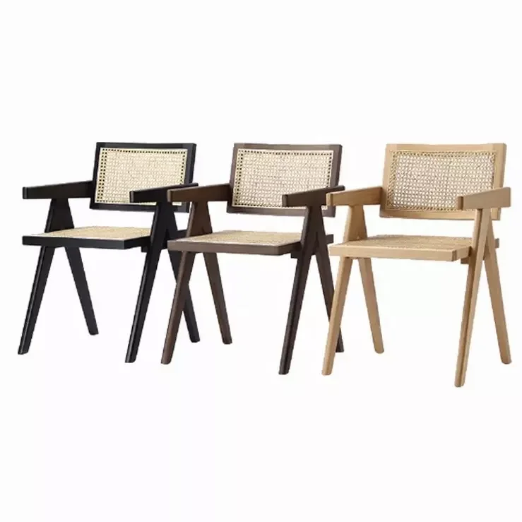 Nordic style rattan cane solid wood restaurant chair cafe french natural rattan wood wicker furniture dining chair