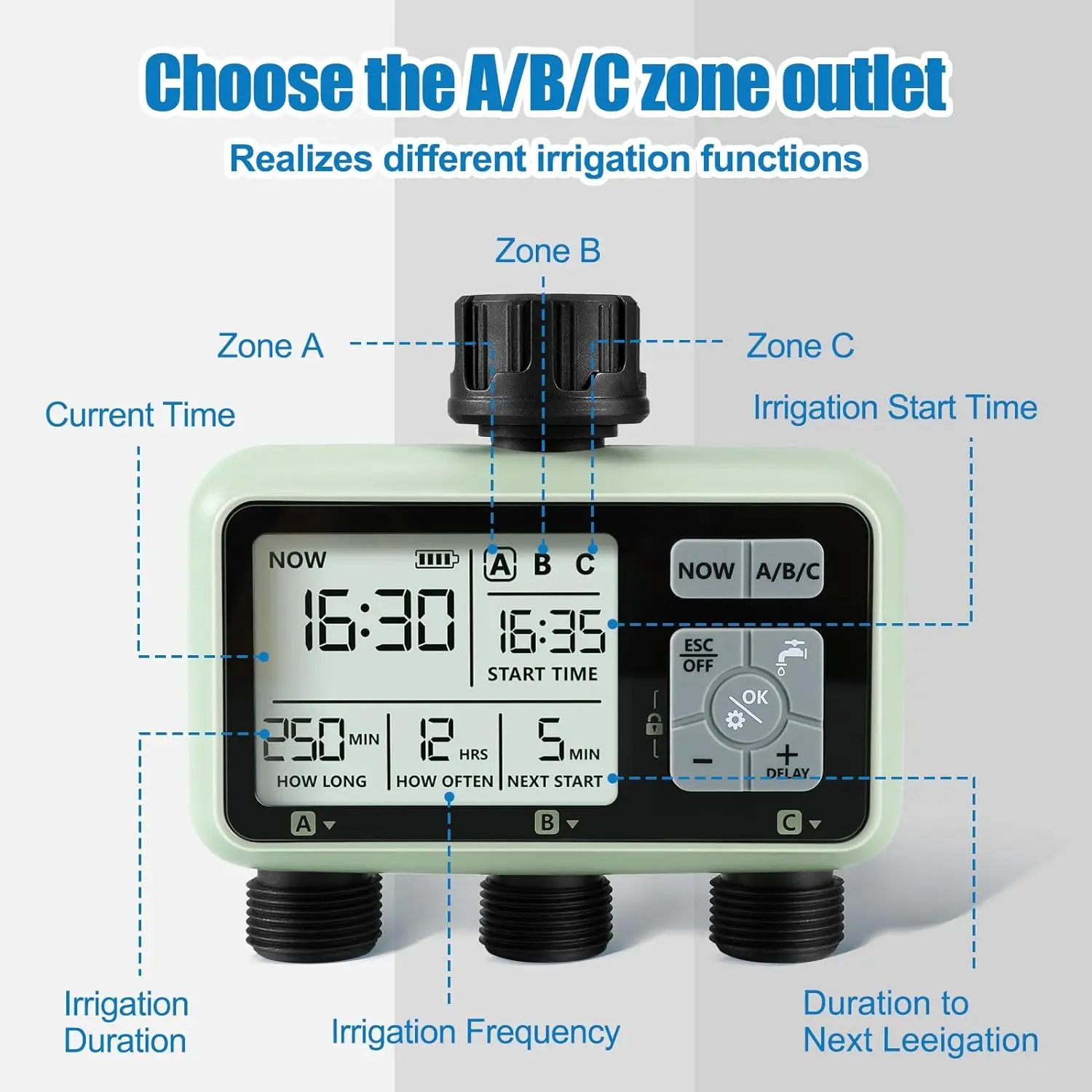 Watering Timer Programmable Garden Outdoor Hose Faucet Timer with Rain Delay Waterproof Digital Irrigation Timer 3 Outlet