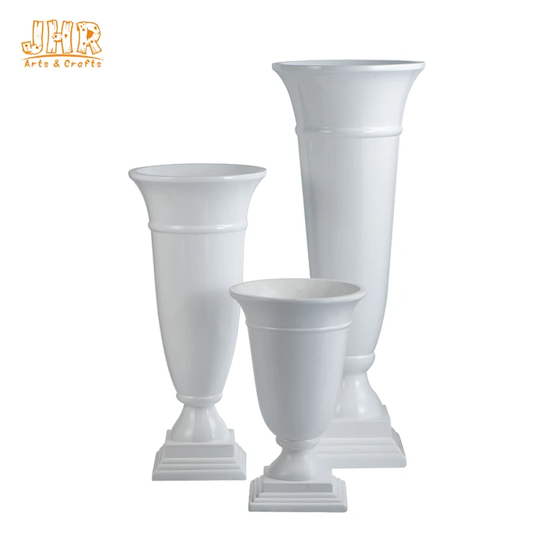 Trumpet Glossy White Fiberglass Urn Planters Centerpiece Table Vases Floor Vases
