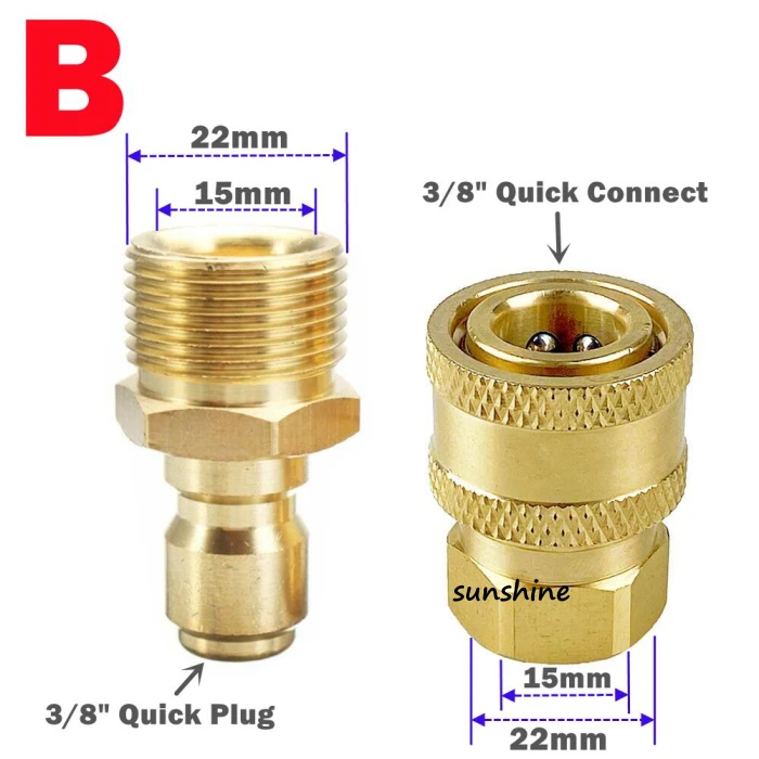 Brass 3/8 Inch Quick Release Connector With M22 Thread 15mm Pin Adapter For High Pressure Car  Washer Hose
