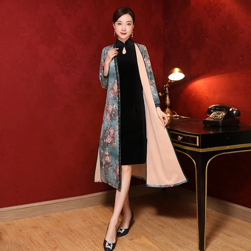 Китайская оптовая продажа, Современный Модный комплект из двух частей, Ципао, Элегантное зимнее Замшевое платье Qipao для женской гостевой вечеринки