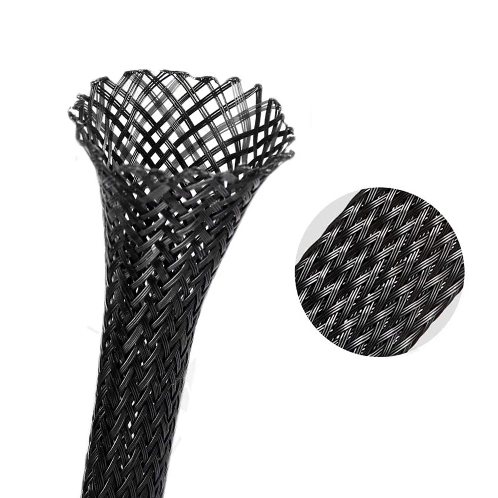 EKO braided wiring harness covering black pet braided expandable cable sleeving