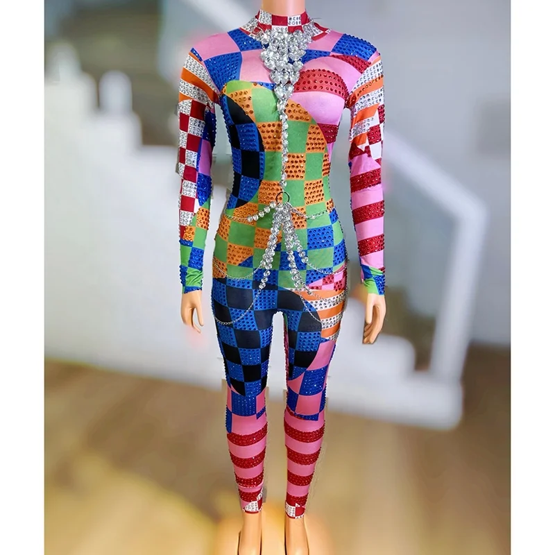 Hot selling women new colorful clothes high quality high neck luxury diamond elegant bandage women jumpsuit