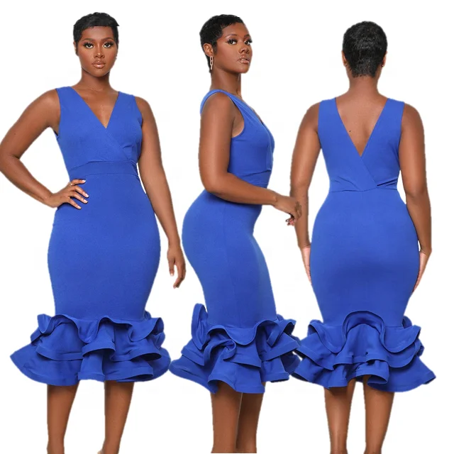 Women Clothing  Basic Dress Casual Summer Ruffles Sleeveless Elegant Ladies Bodycon Party Dress Office Wear Dresses Ladies