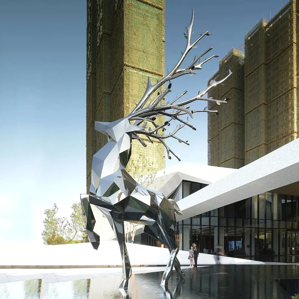 Keenhai customized large garden sculpture stainless steel deer statue