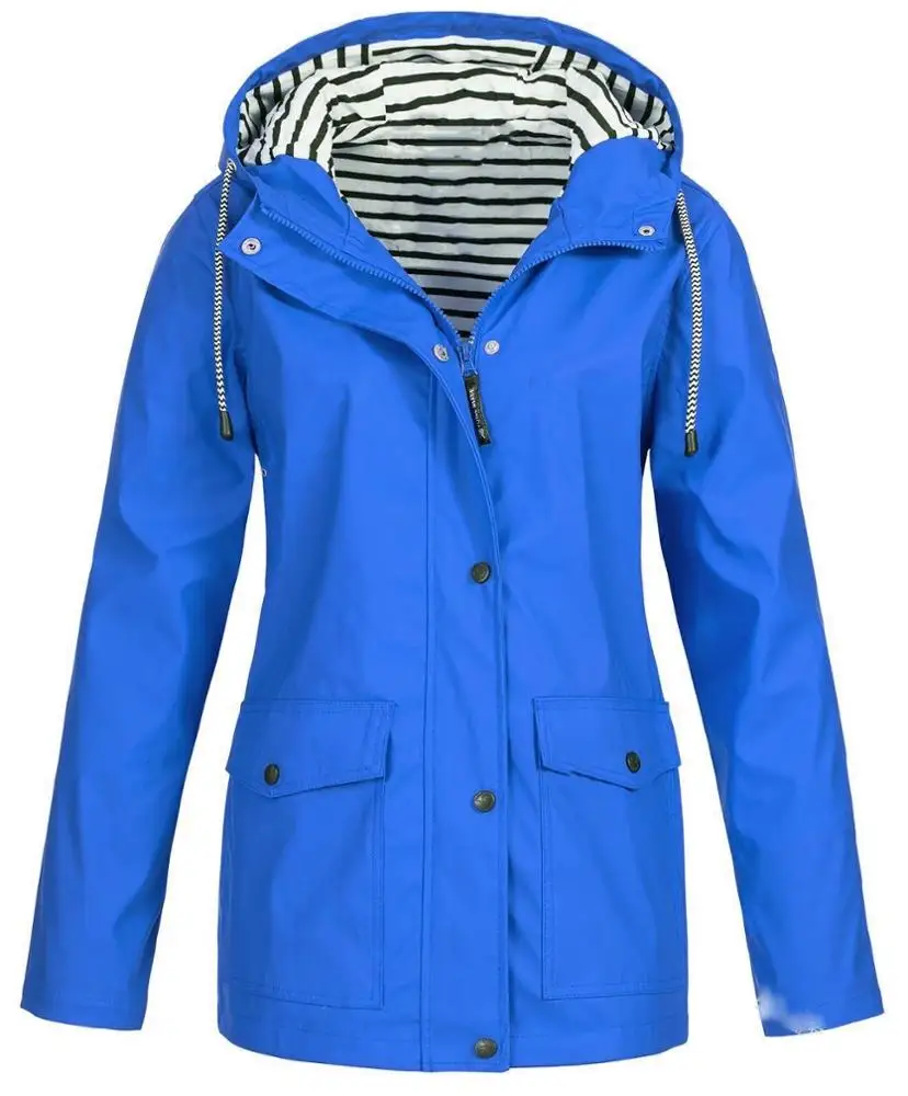 monogram women rain jacket hooded rain coat Waterproof Zipper Solid Jacket
