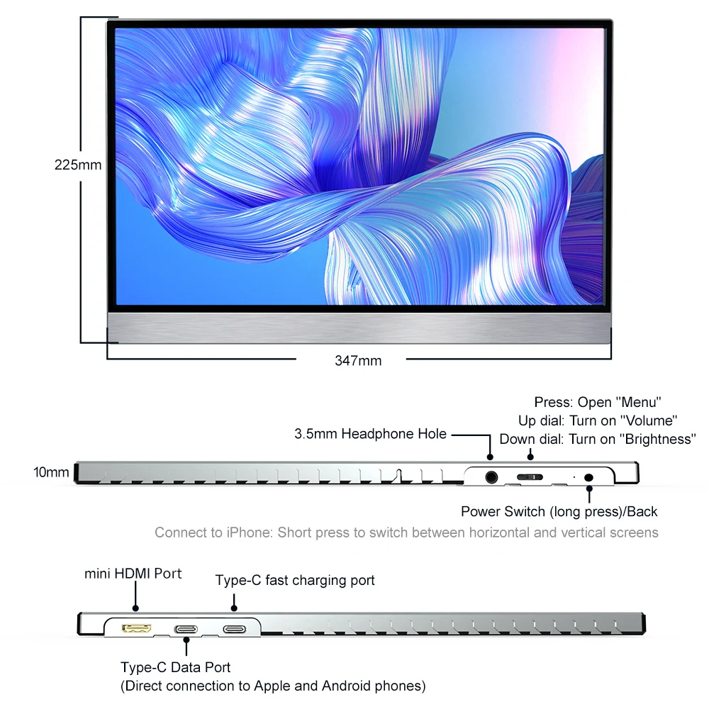 Портативный Wi-Fi-монитор USB Type-C с сенсорным экраном 15 дюймов 1080P FHD IPS-дисплей для смартфона доступен стенд