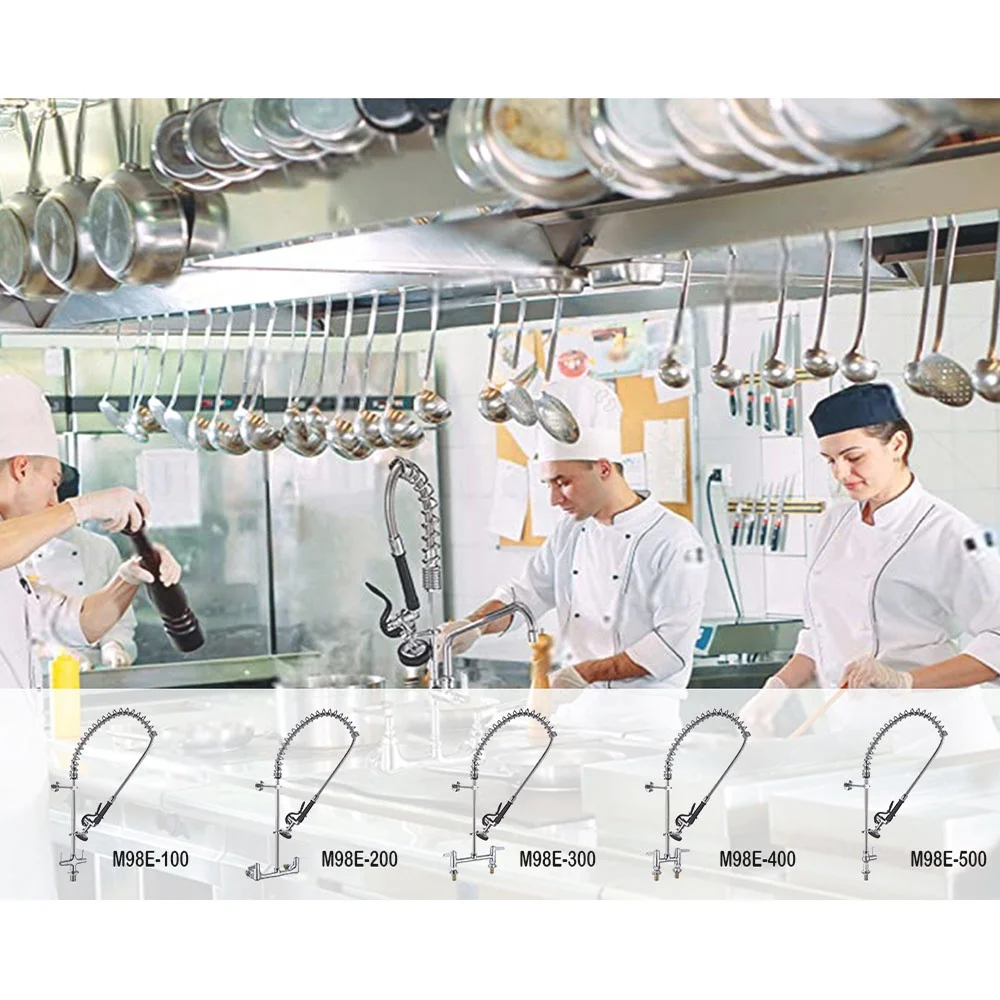 Commercial Restaurant Sink Faucet Kitchen Mixer Deck and Wall mounted Pre Rinse Sprayer Faucet