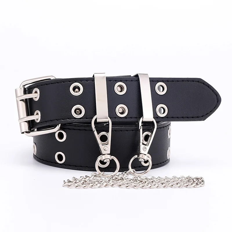 Factory Fashion metal hole and chain lady PU belt for women