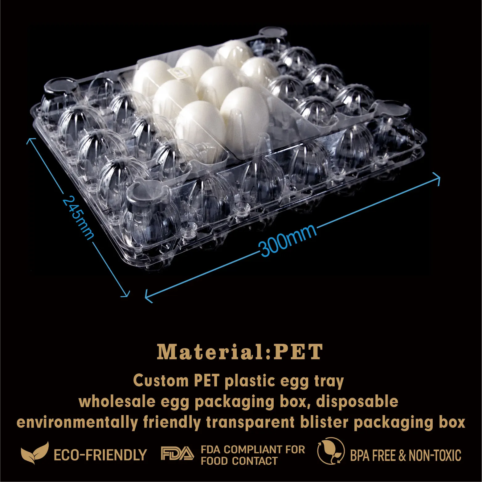 Customized PET Egg Packaging Tray Quail Egg with 30 Holes Transparent Blister Tray