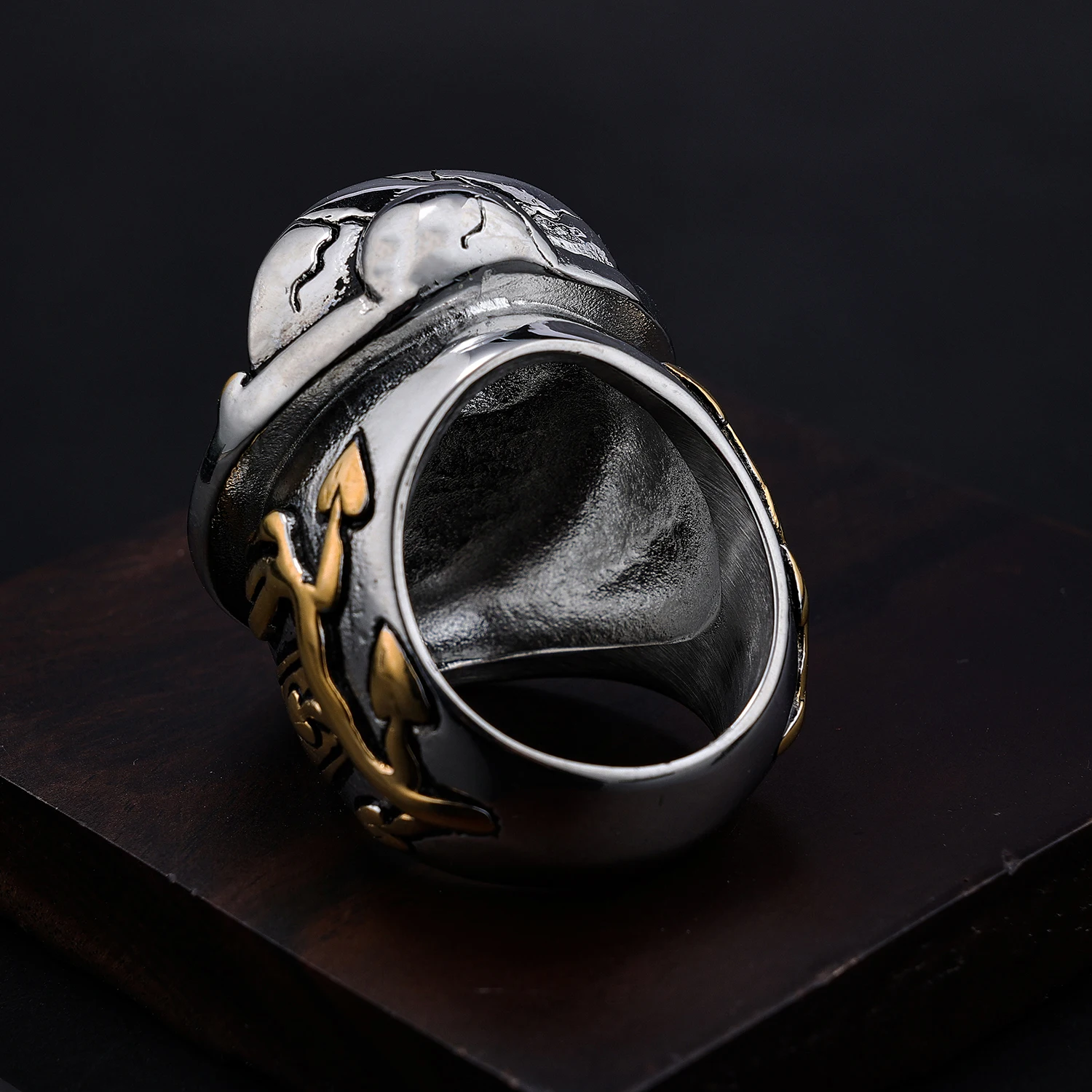 big heavy stainless steel skull ring huge fashion double guns pistol soldier skull spade Ace King Black Jack poker rings for men