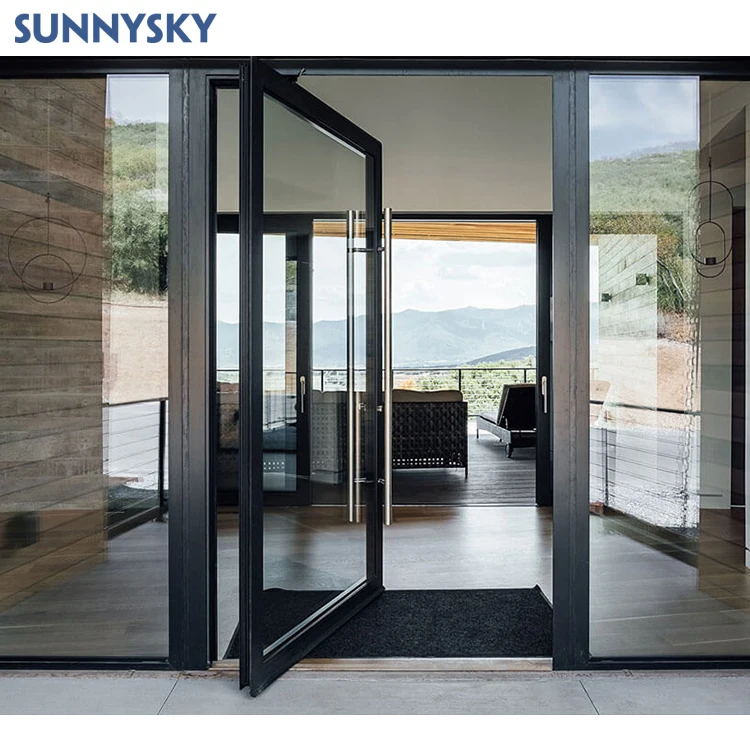 Sunnysky Large Entry Door Security Exterior Door For Home Luxury Steel Aluminum Entrance Pivot Door