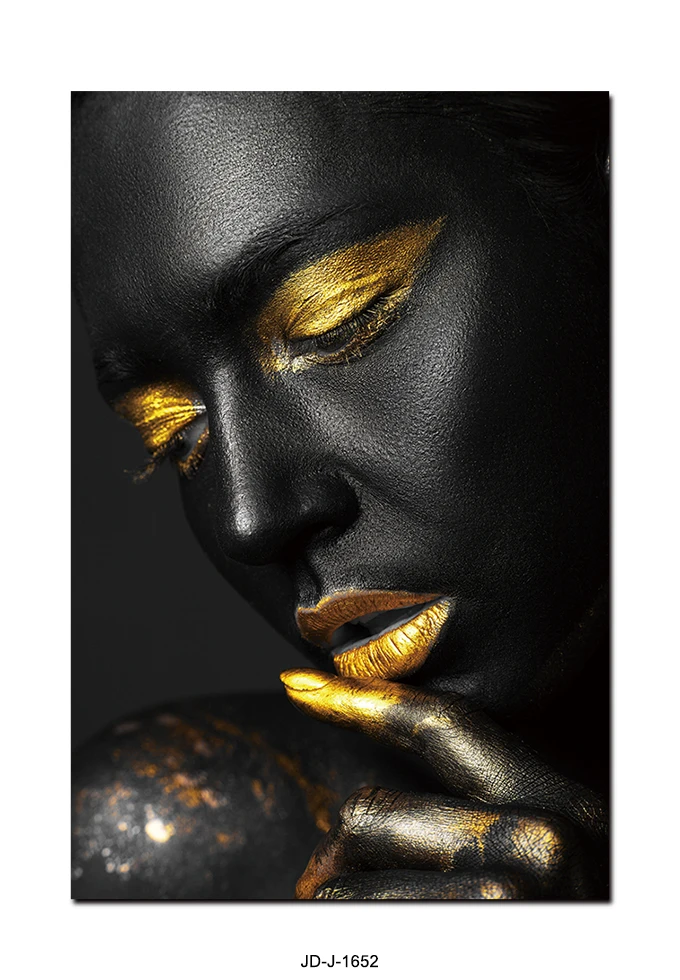 Golden Poster Home Decoration American African woman People Art Printed Crystal Porcelain wall art Painting
