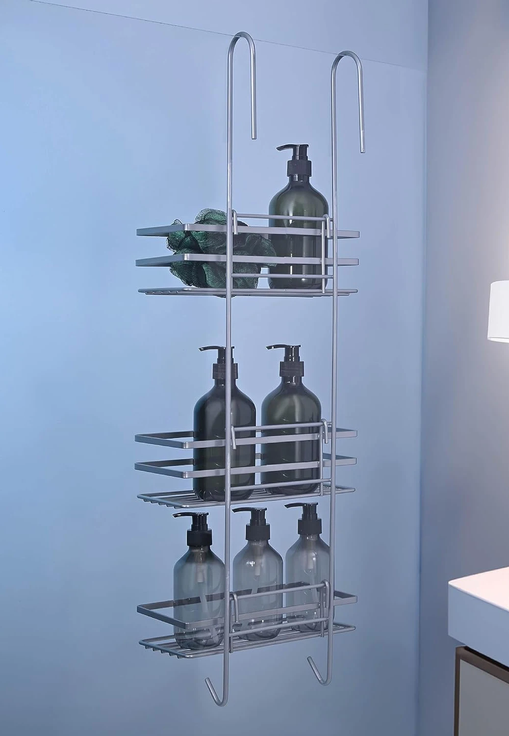 Hot Sale Wall Mounted Chromed Plated Bathroom Shower Caddy Metal Wire 3 Tier Hanging Shower Rack