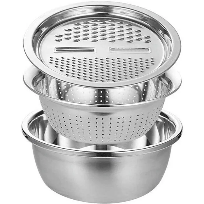Fashion Drain Basket Vegetable Fruits Washing Bowl Strainer Cooking Prepping Food Storage Salad Maker Bowl Stainless Steel Basin