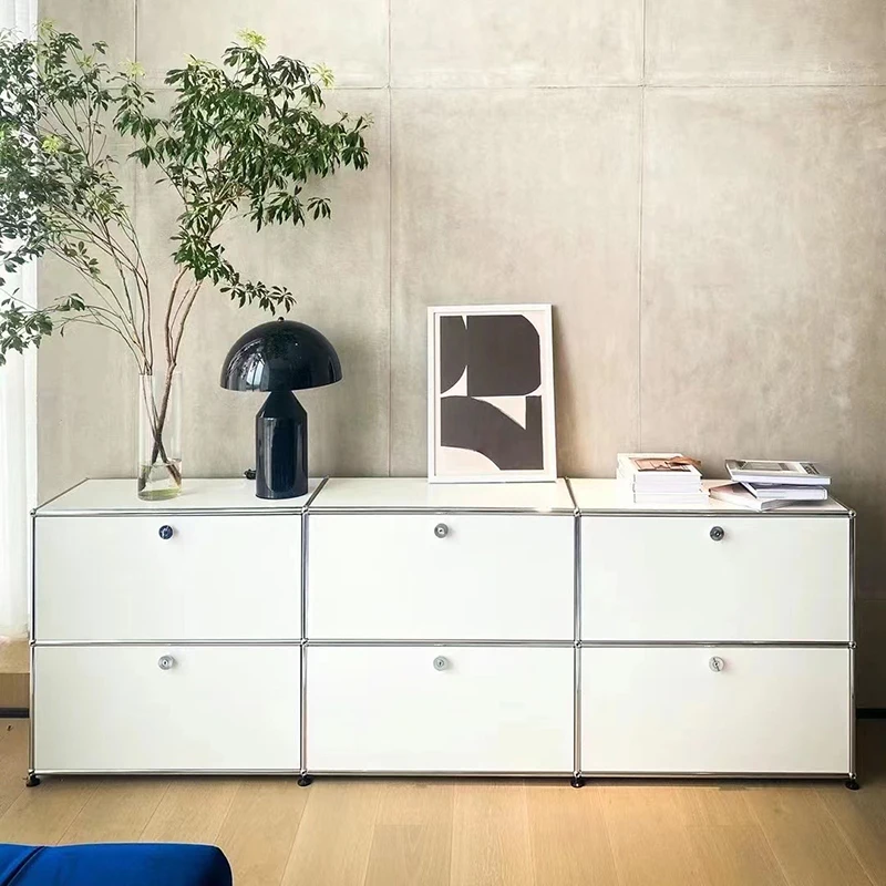 High quality white colors metal stainless steel storage modern luxury buffet living room sideboard cabinet