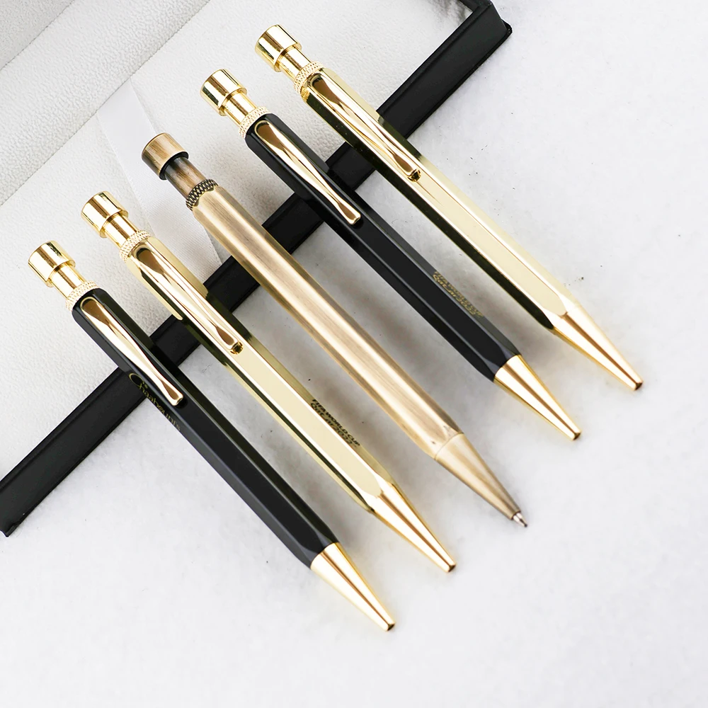 EACAJESS luxury Hexagonal design retro solid brass pen click metal ballpoint custom pens with logo