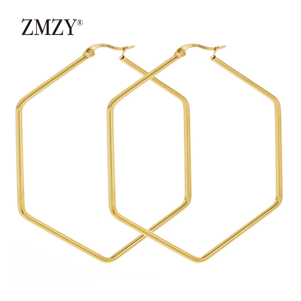 ZMZY Fashion Simple Big Drop Statement Stainless Steel Hexagonal Geometry Female Gold Hoop Earrings for Women Jewelry
