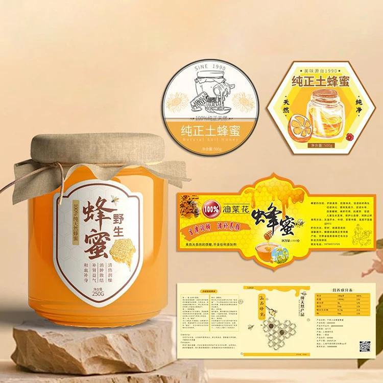LOW MOQ Factory Price Quality Rolled Packing Stickers Label for Honey Jar Glass Bottle Sealing Sticker Label