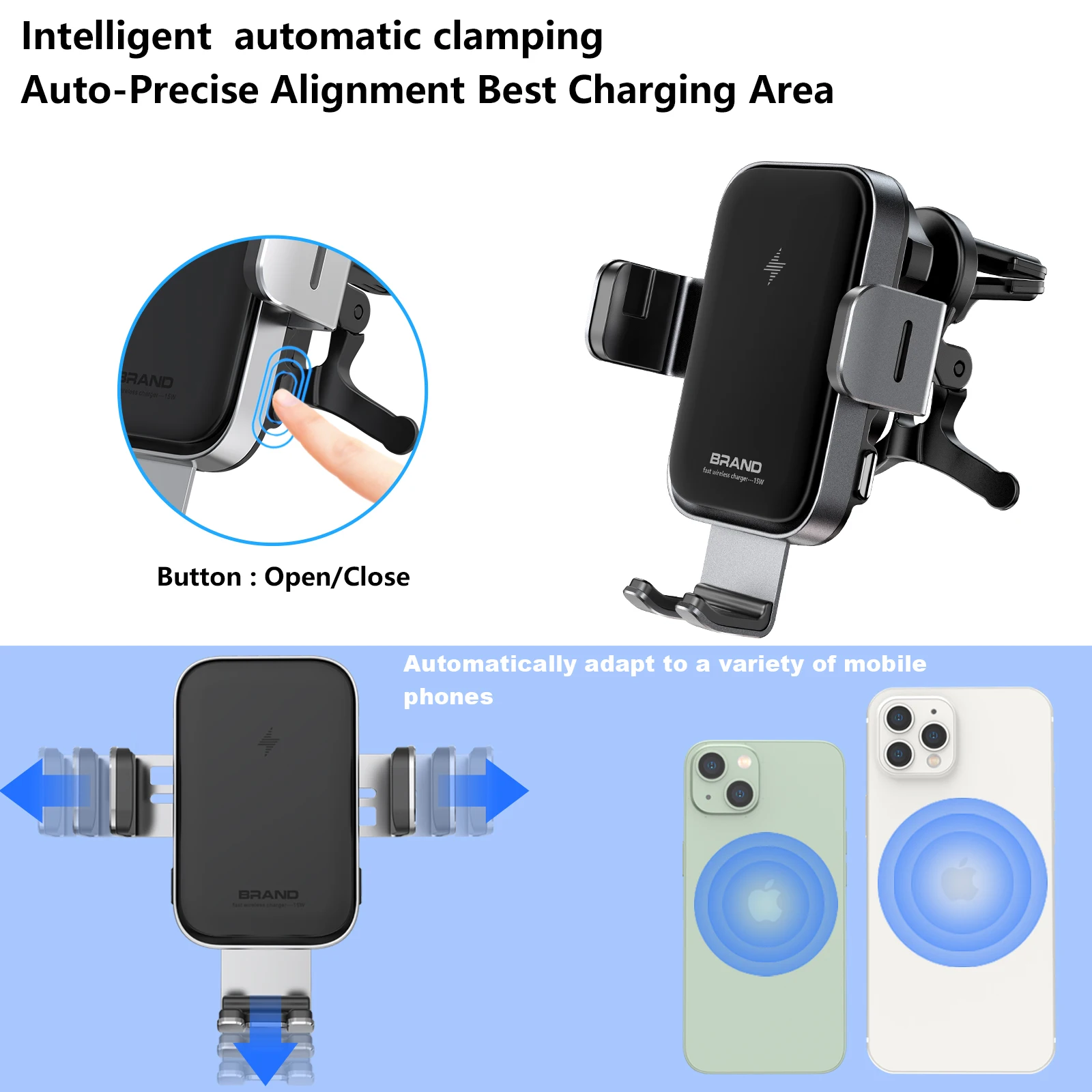Wholesale Auto Clamping Cellphone Holder Wireless Charging Car Mounts Smart Phone Mount for Car