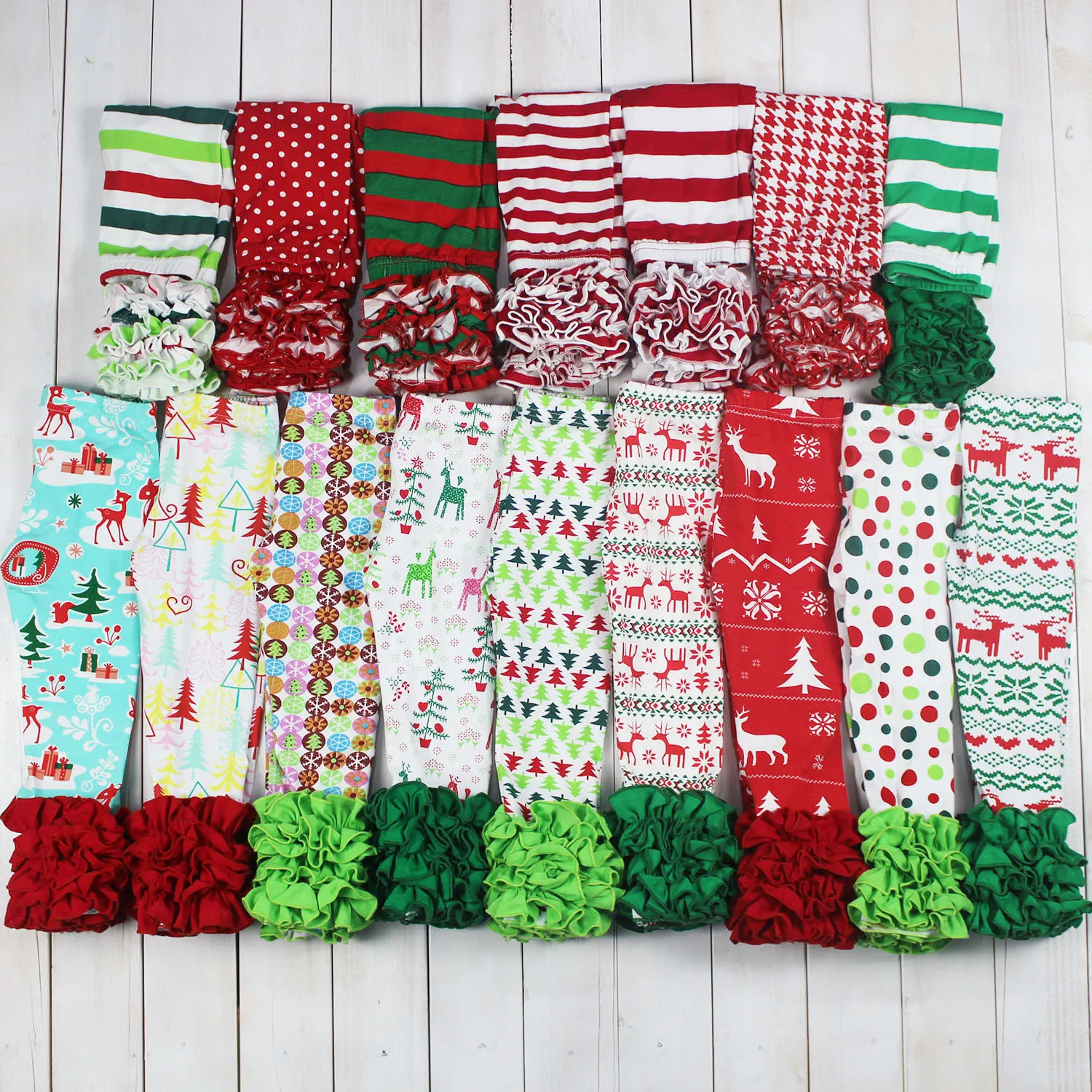 Christmas children clothes cute girls icing leggings boutique baby triple ruffle pants