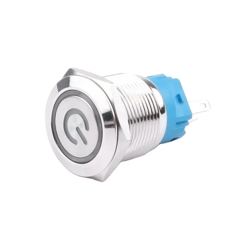 5 Pin Terminals Stainless steel/Brass nickelage power light  19 mm  push button switch
