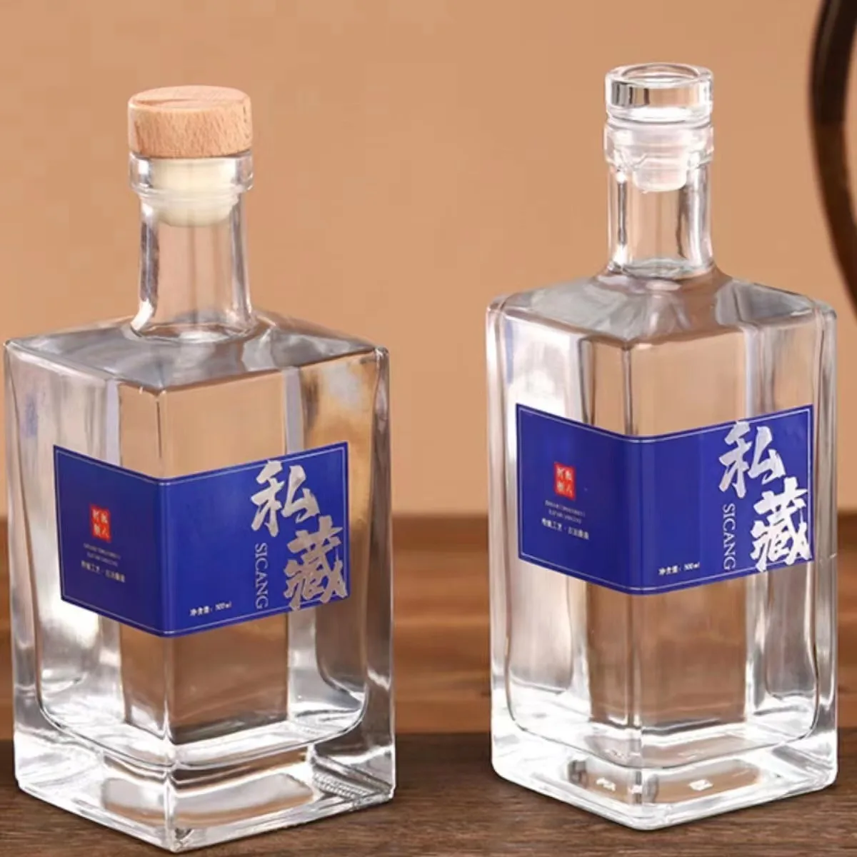 Source Factory Price 250ml 500ml 700ml Square Glass Vodka Gin Rum Whiskey Brandy Bottle Liquor Bottle With Cork