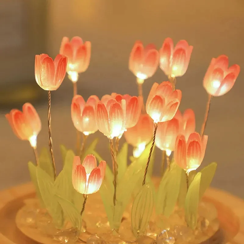 Home Decorative DIY Tulip Glass Table Lamp Night Light Mini Led Tulip Crystal Glass Ball Night Light