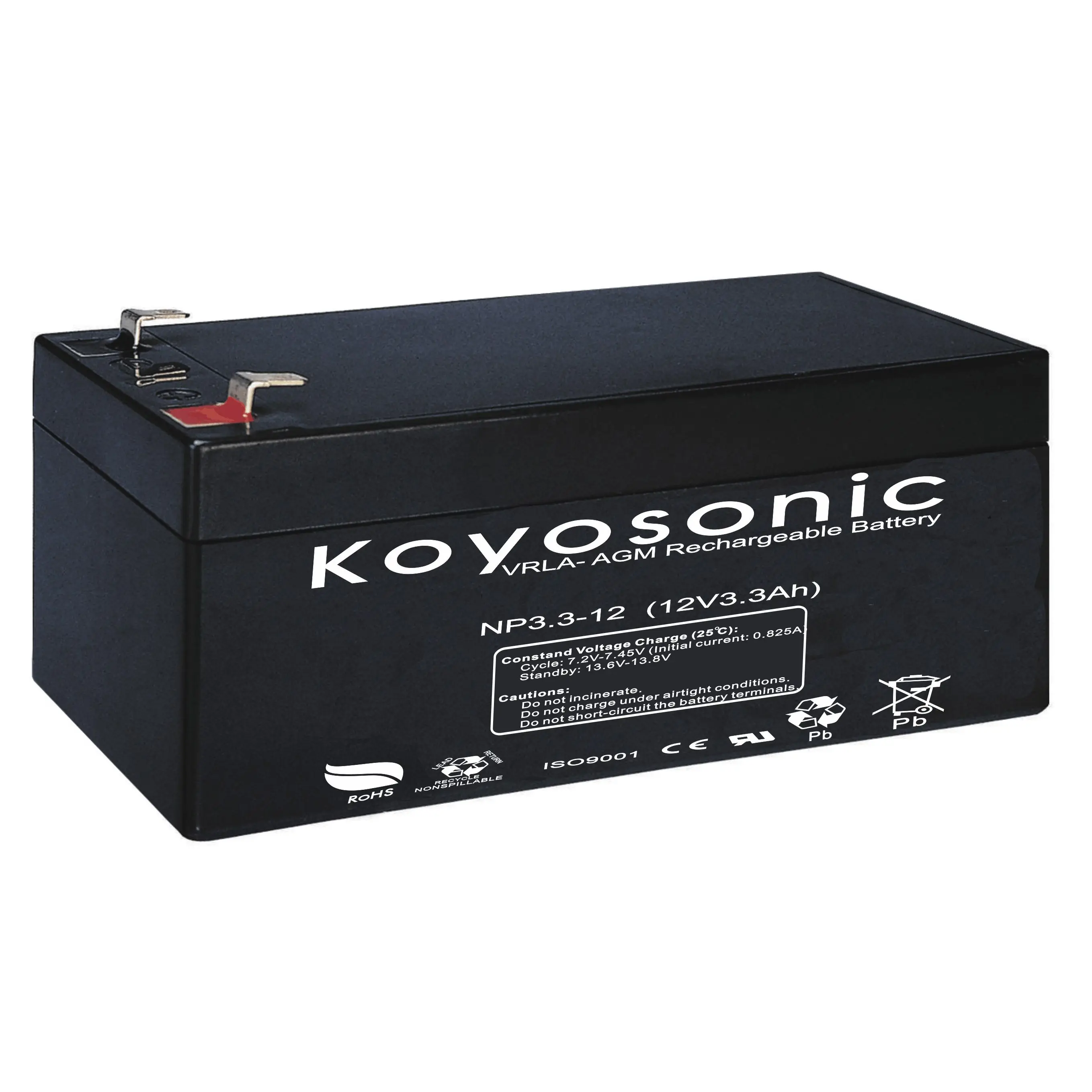 Koyosonic Sealed lead-acid VRLA-AGM rechargeable battery 12v 3.3ah 20hr accumulator battery 12 volt