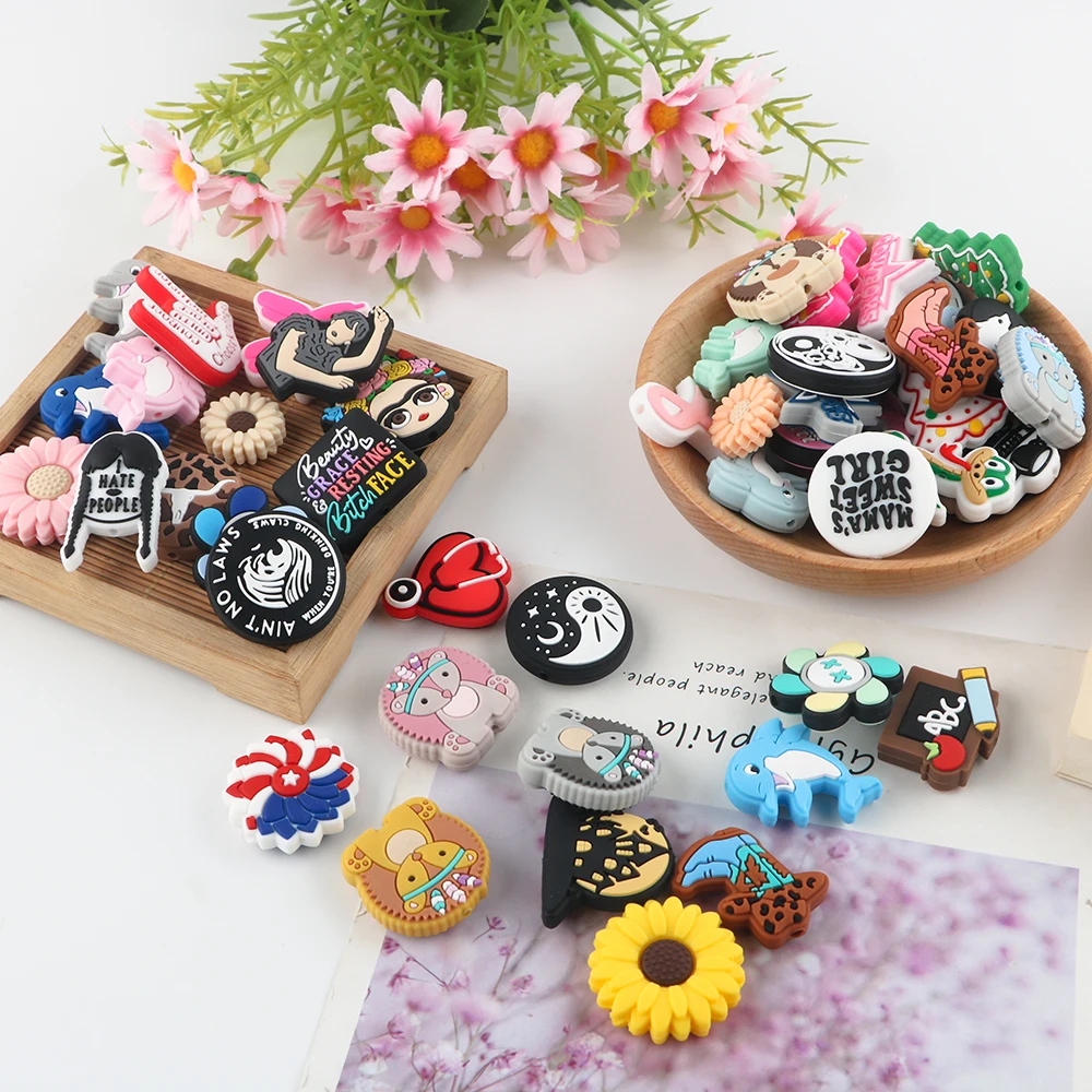 Food Grade Cartoon Animal Baby Silicone Teething Beads Wholesale Jewelry Silicone Toy For Pens Bracelet Necklace Keychain Making