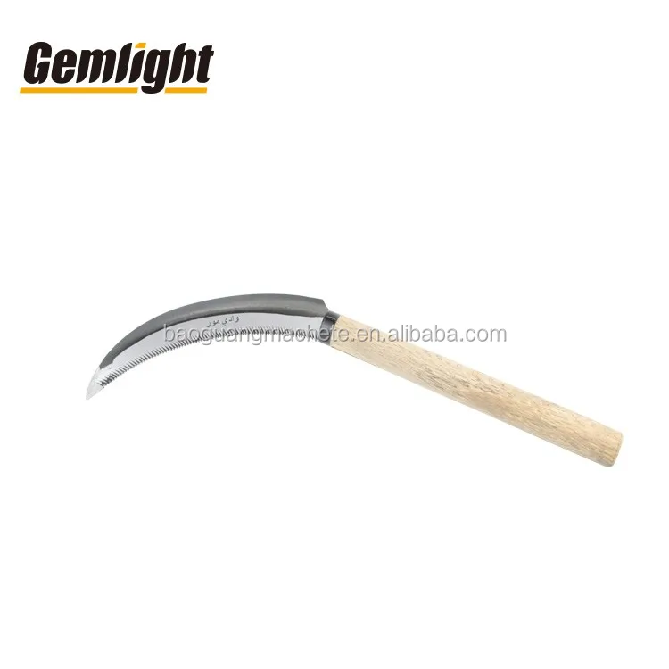 Carbon Steel Scythe Agriculture Grass Knives Wooden Handle Harvest Sickle Farming Rice Sickle