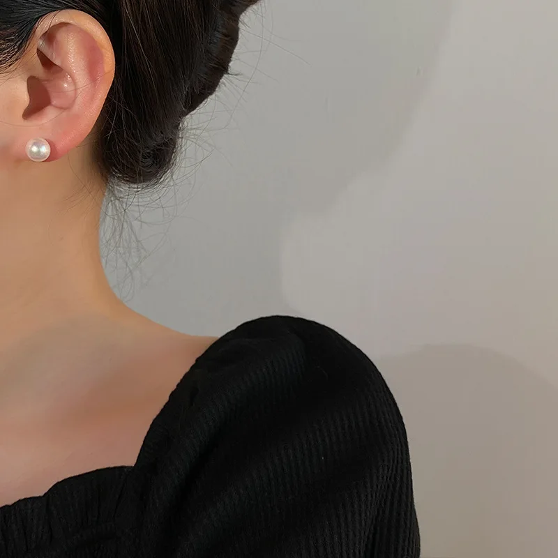 Mermaid Color Pearl Earrings Round Pearl Ball Silver Needle 8mm 10mm 12mm 14mm Stud Earrings Women