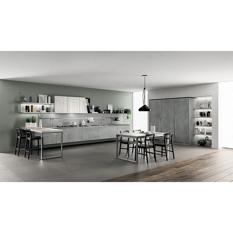 High Quality European Style Laminate  Gray Glossy Kitchen Custom Wood Cheap Modern Kitchen Cabinets