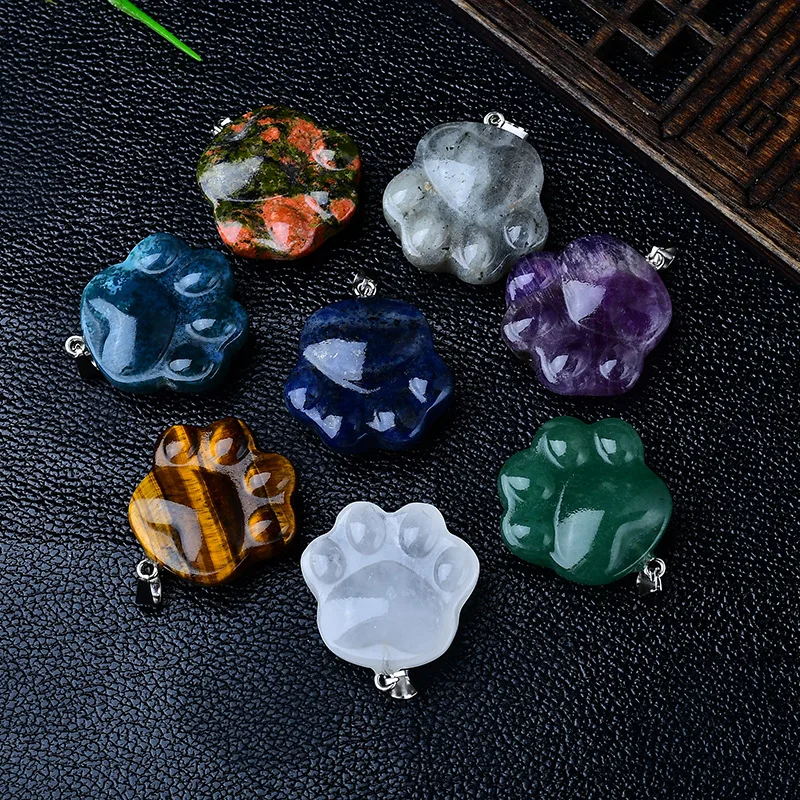 Wholesale Newest Hand Carved Natural Tiger Eye Gemstone Animal Small Cat Paw Shape Crystal Carvings Pendant For Gift